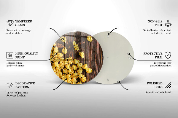 Chopping board glass Pasta on a table