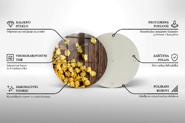 Chopping board glass Pasta on a table