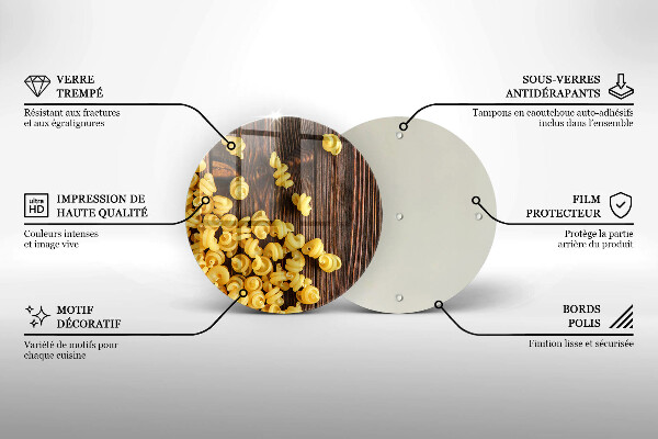 Chopping board glass Pasta on a table