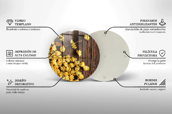 Chopping board glass Pasta on a table