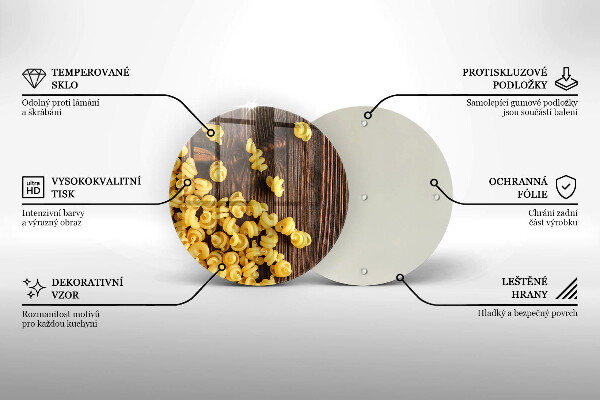 Chopping board glass Pasta on a table