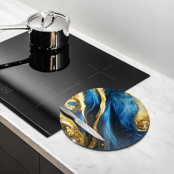 Chopping board glass Blue-gold marble