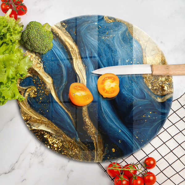 Chopping board glass Blue-gold marble