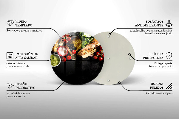 Chopping board glass Italian ingredients and spices