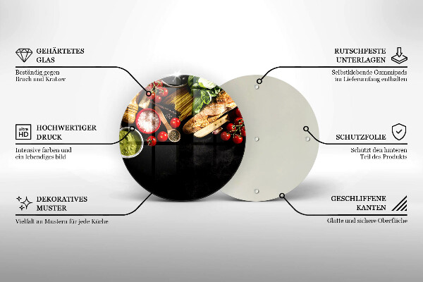 Chopping board glass Italian ingredients and spices