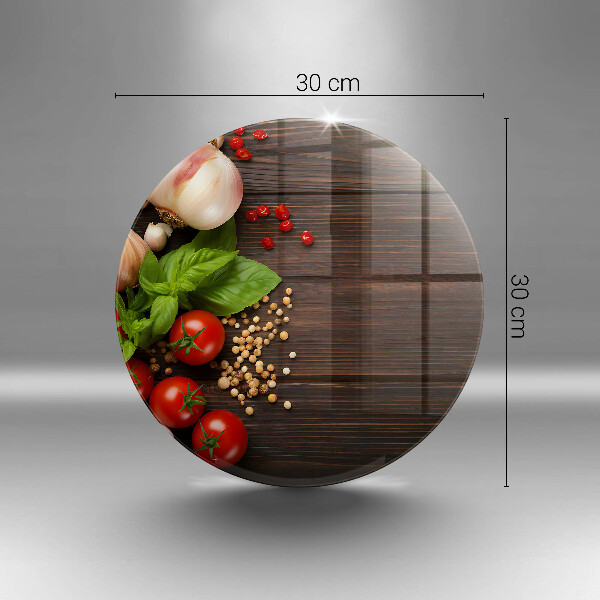 Chopping board glass Vegetables on the table