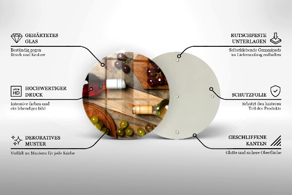 Chopping board glass Bottles of wine and grapes