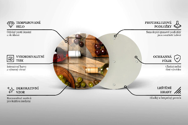 Chopping board glass Bottles of wine and grapes