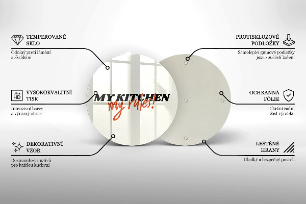 Chopping board glass The inscription My Kitchen My Rules