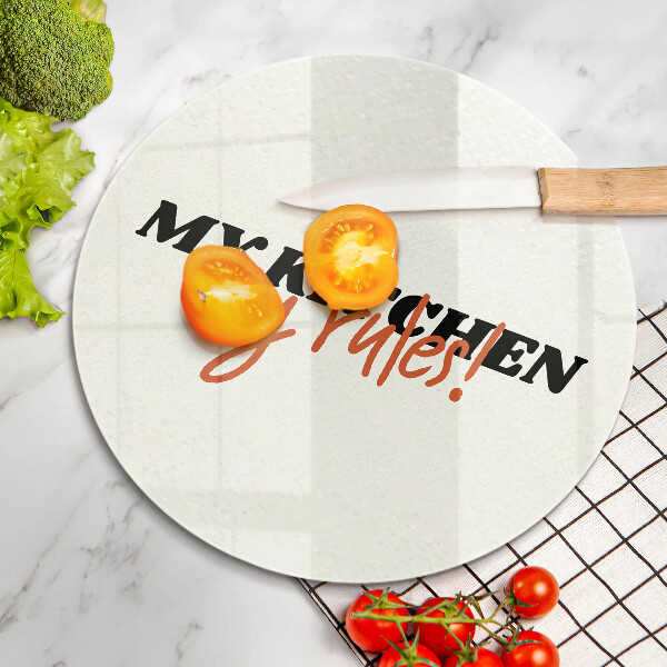 Chopping board glass The inscription My Kitchen My Rules