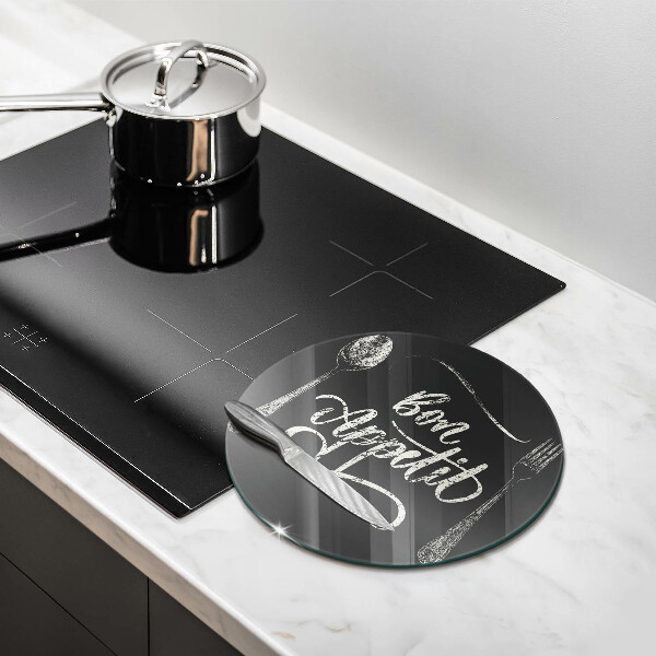 Chopping board glass The inscription Bon Appetit