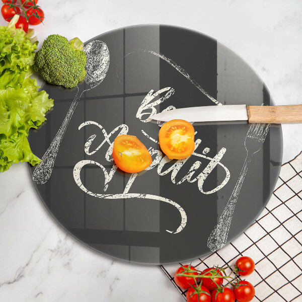 Chopping board glass The inscription Bon Appetit