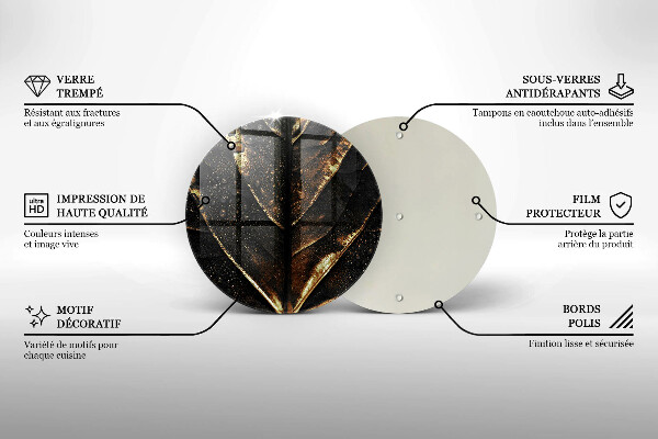 Chopping board glass Golden leaf