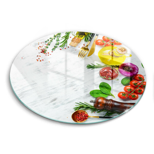 Chopping board glass Vegetables and spices