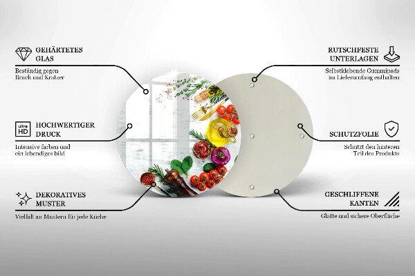 Chopping board glass Vegetables and spices
