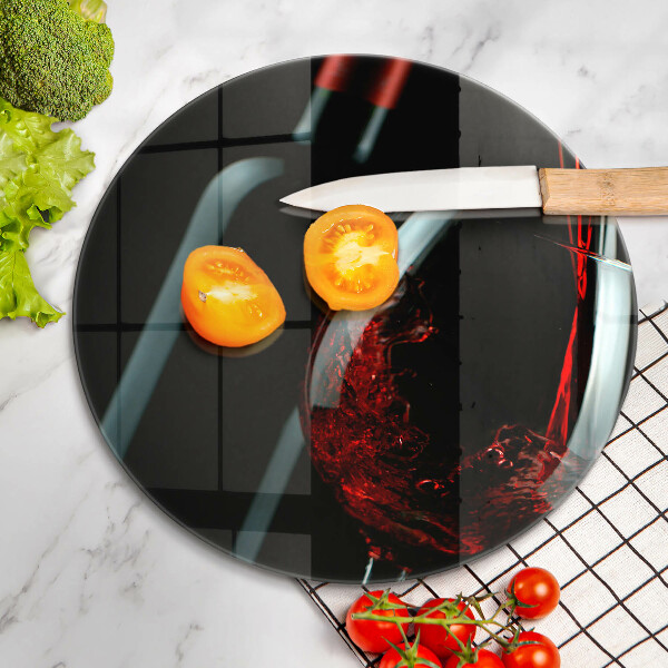 Chopping board glass A bottle of wine and a glass