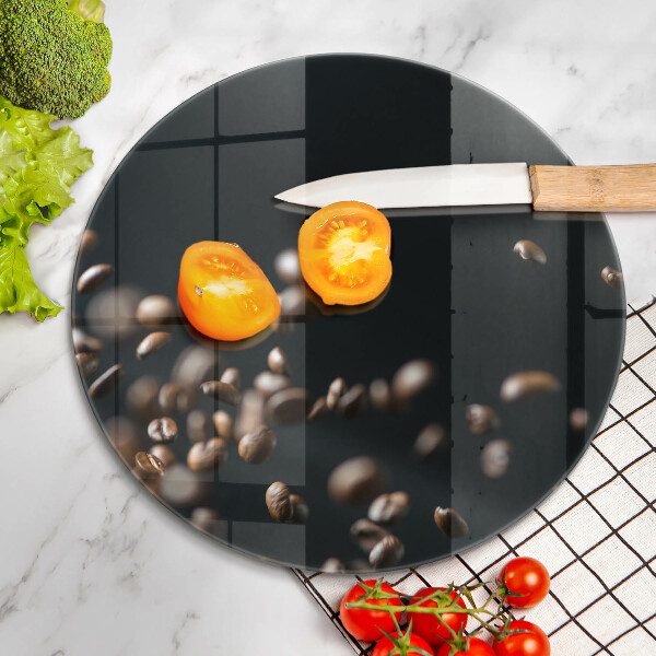 Glass cutting board Falling coffee beans