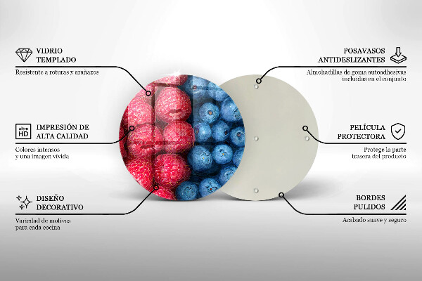 Chopping board Fruit of raspberry and blueberries