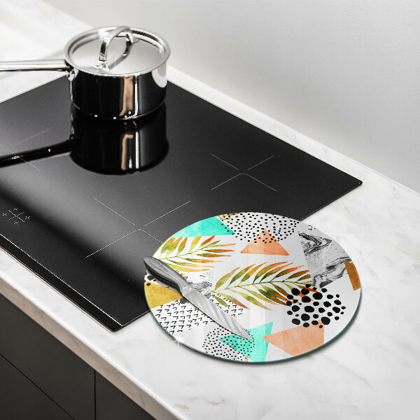 Glass cutting board Boho leaves pattern