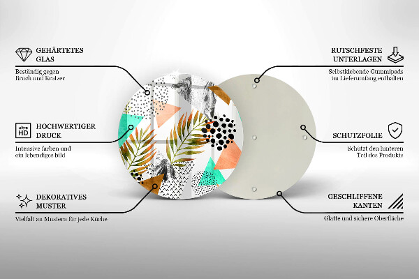 Glass cutting board Boho leaves pattern