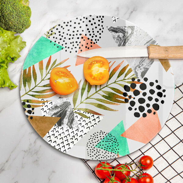 Glass cutting board Boho leaves pattern