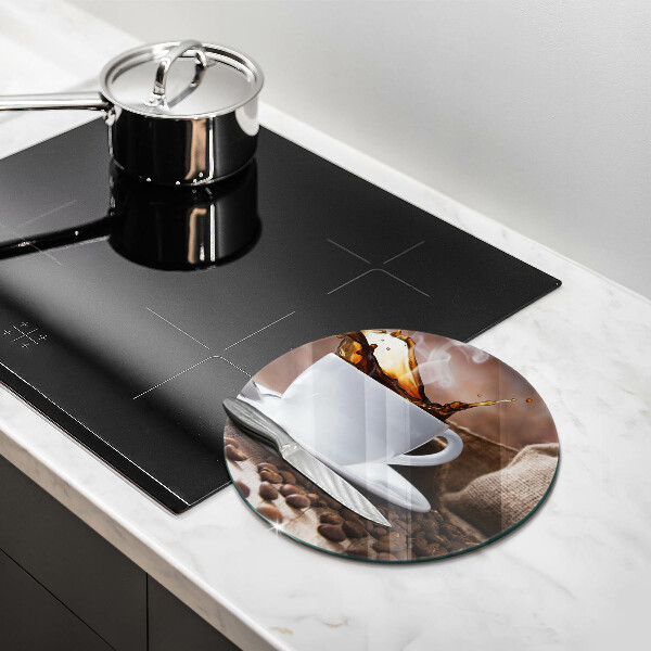 Chopping board glass Cup and coffee beans
