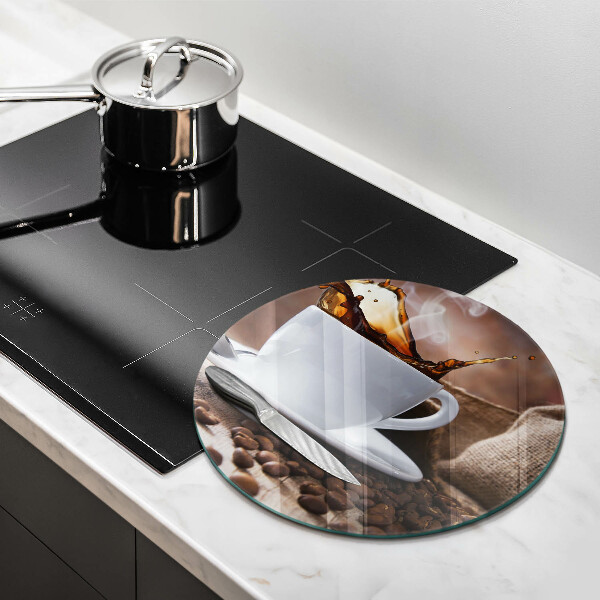 Chopping board glass Cup and coffee beans