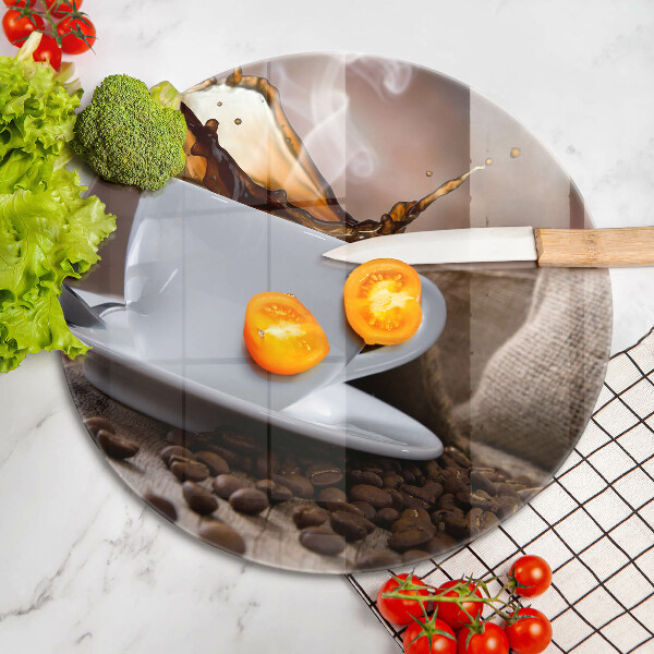 Chopping board glass Cup and coffee beans