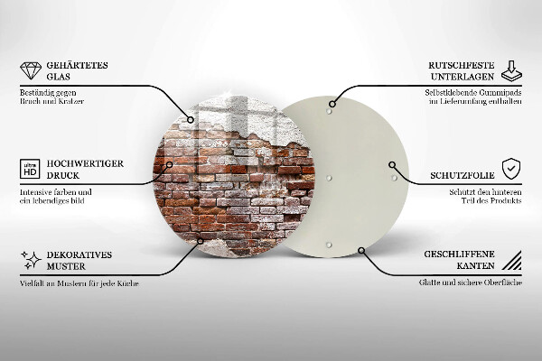 Chopping board glass Old wall of brick and concrete