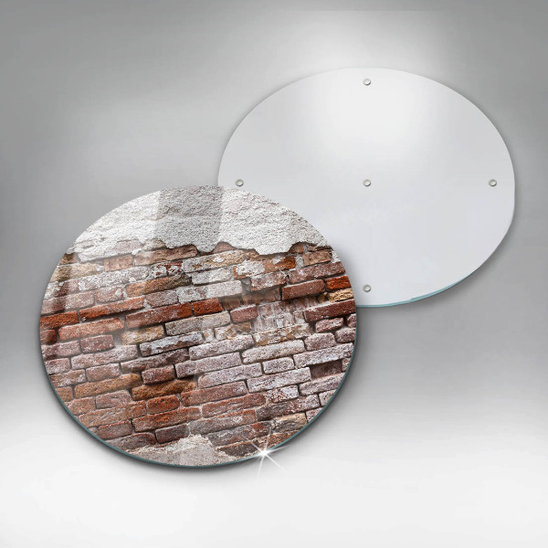 Chopping board glass Old wall of brick and concrete