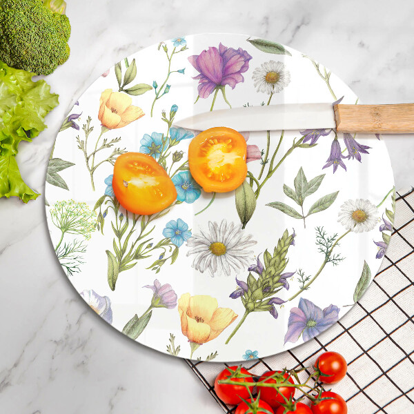 Chopping board glass Flowers illustration