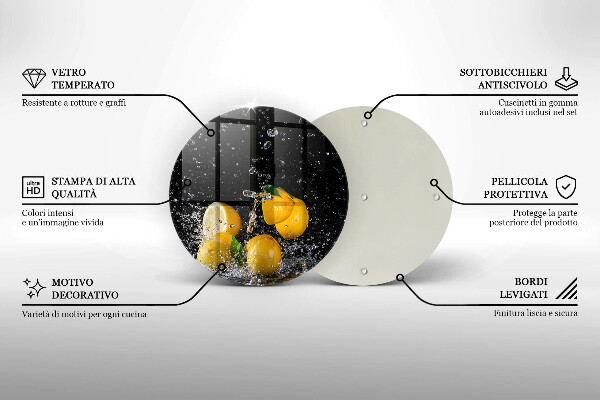 Chopping board glass Juicy lemon fruit