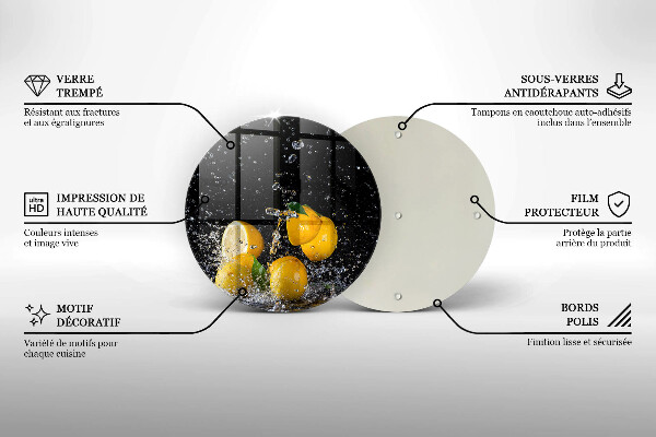 Chopping board glass Juicy lemon fruit