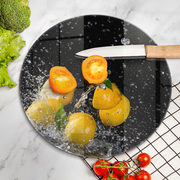 Chopping board glass Juicy lemon fruit