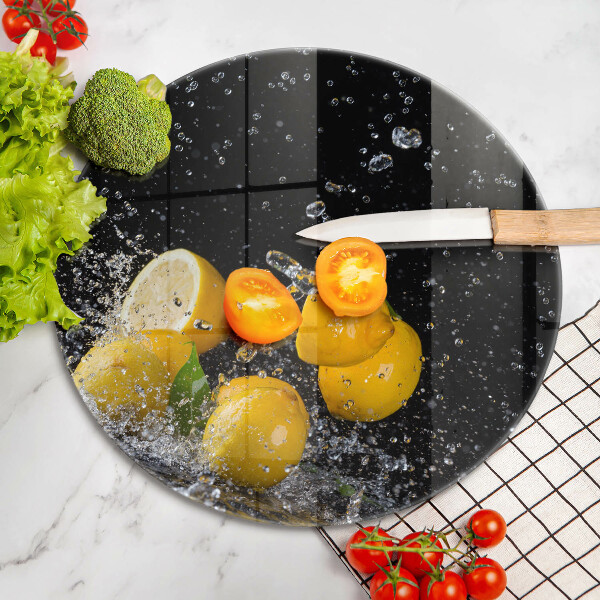 Chopping board glass Juicy lemon fruit