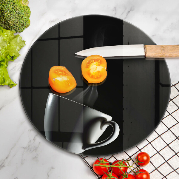 Chopping board glass A cup of tea