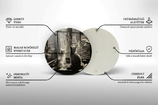 Chopping board glass Cats city and window