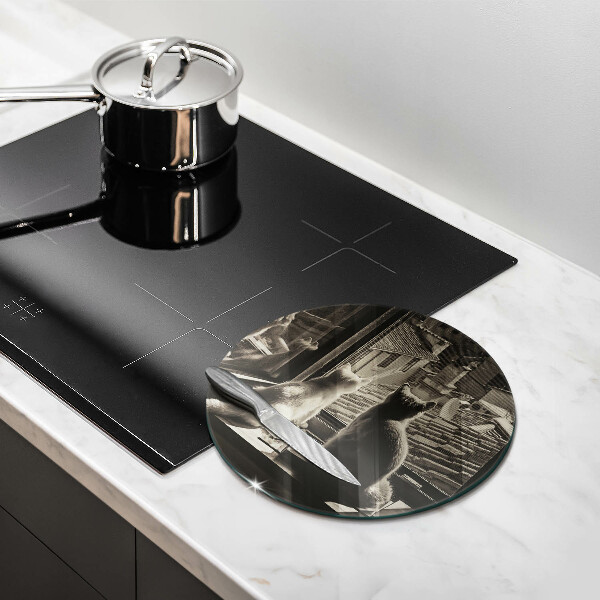 Chopping board glass Cats city and window