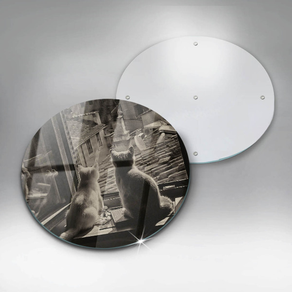 Chopping board glass Cats city and window