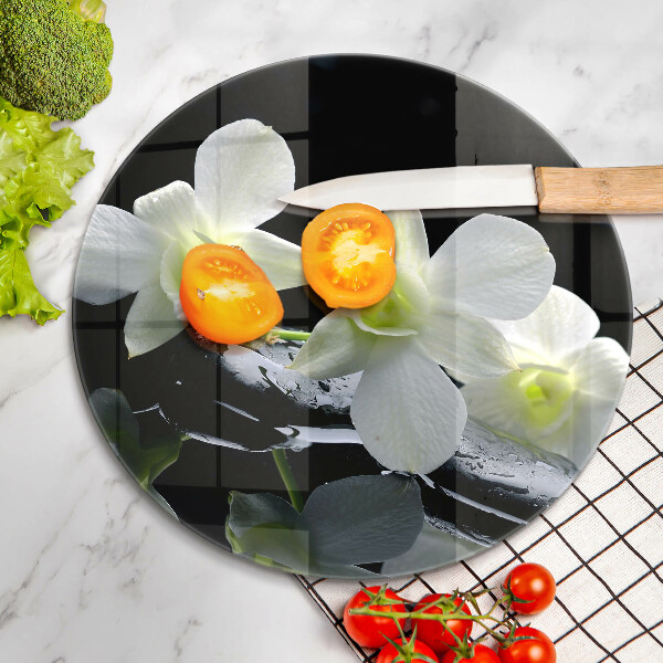 Chopping board glass Zen white flowers in water