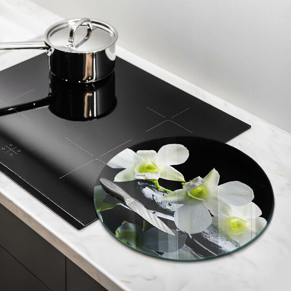 Chopping board glass Zen white flowers in water