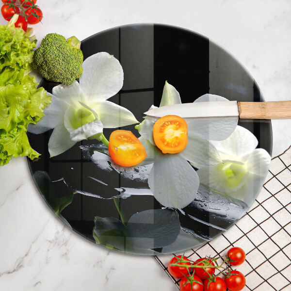 Chopping board glass Zen white flowers in water