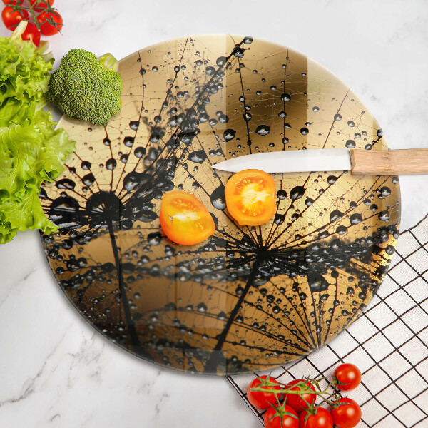 Chopping board glass Rosa and dandelions