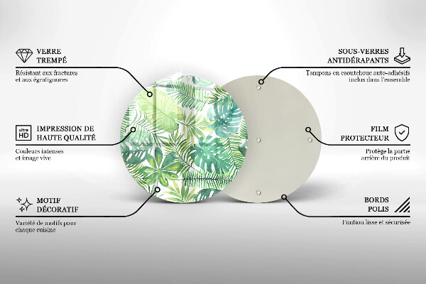 Chopping board glass Boho watercolors leaves