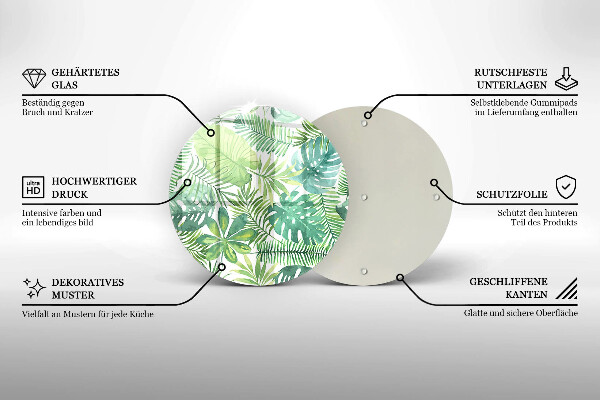 Chopping board glass Boho watercolors leaves