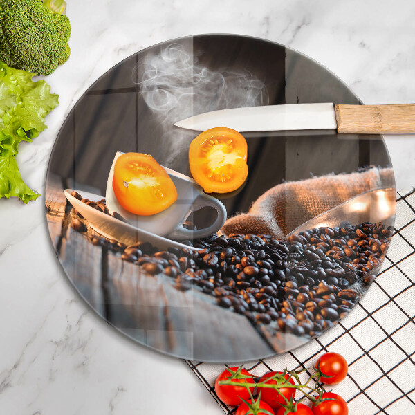 Chopping board glass Coffee cup and heart