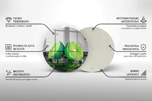Chopping board glass Juicy lime and water