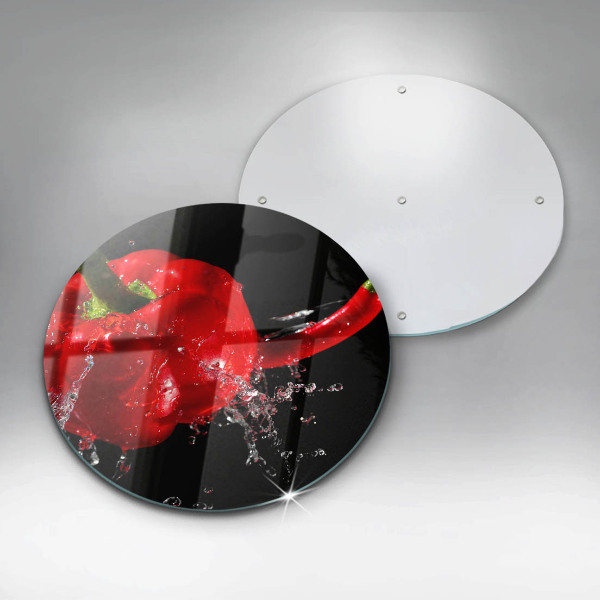 Chopping board glass Red peppers in water