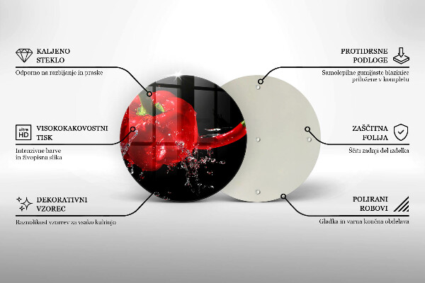 Chopping board glass Red peppers in water