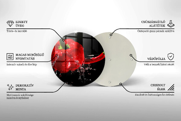 Chopping board glass Red peppers in water